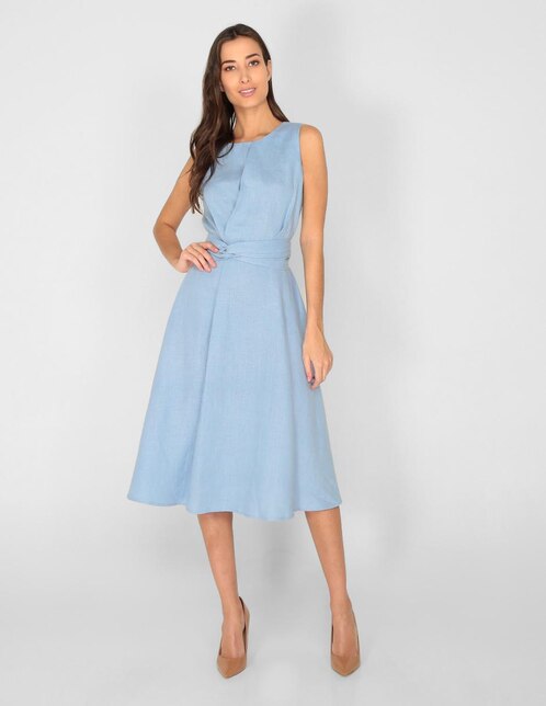 Vestido lino azul Clearance