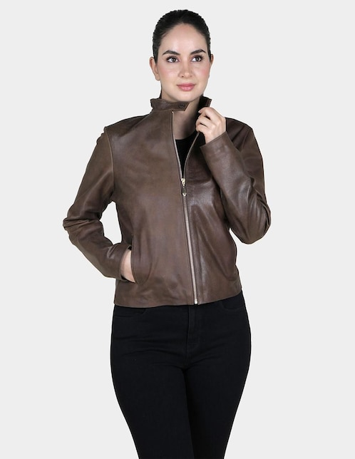 Chaqueta Cuero Chamarra Cafe Dama Chamarra Café Forever 21 Para Mujer