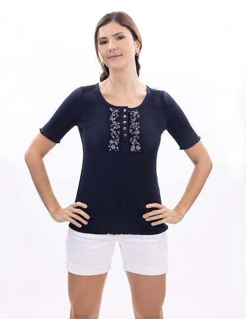 Playera manga al codo Nautica S25 cuello redondo para mujer