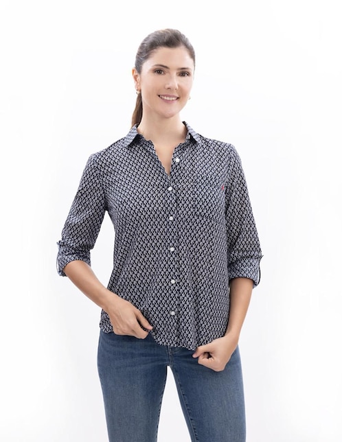 Camisa Nautica de algodón manga larga para mujer