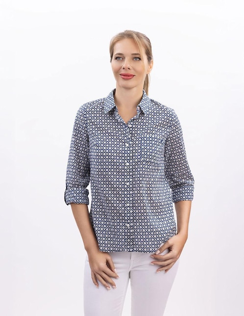 Camisa Nautica de algodón manga larga para mujer