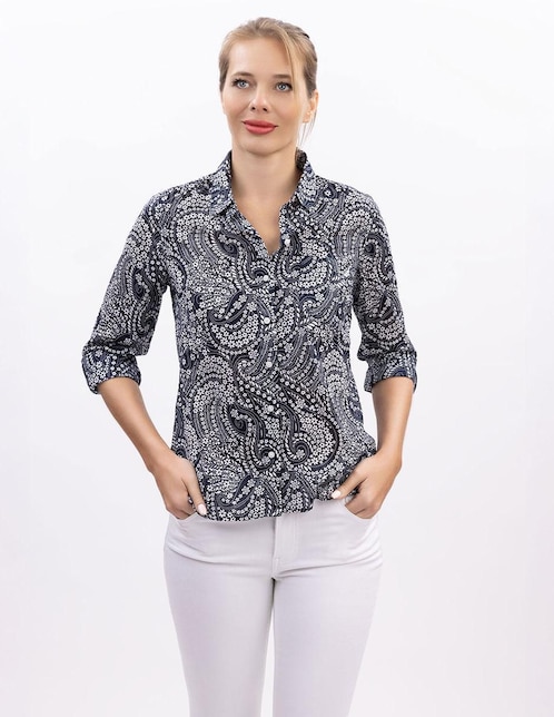 Camisa Nautica de algodón manga larga para mujer