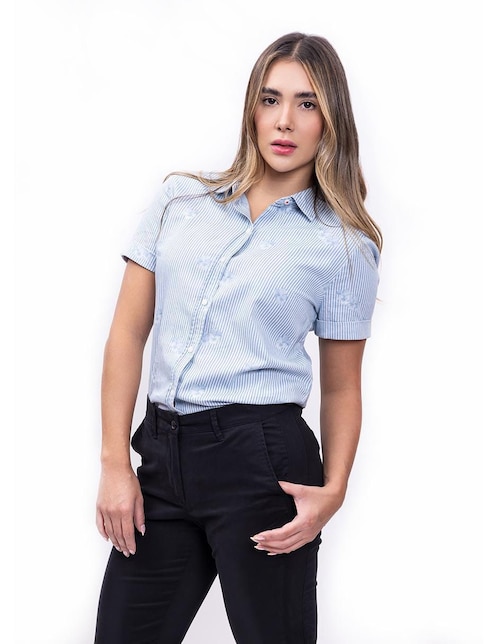 Camisa Nautica de algodón manga corta para mujer