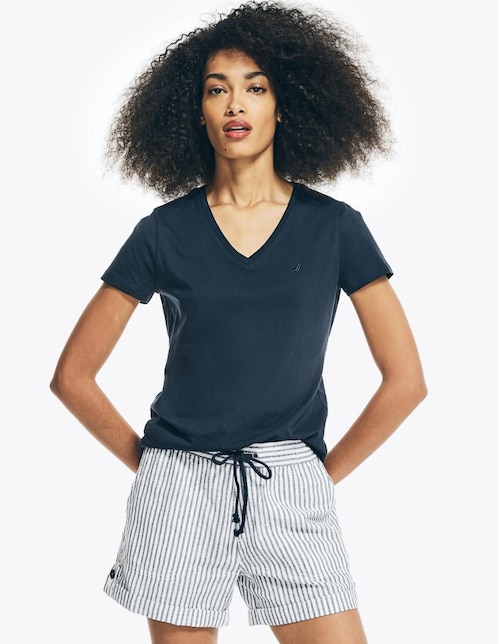 Playera manga corta Nautica Basi cuello V para mujer