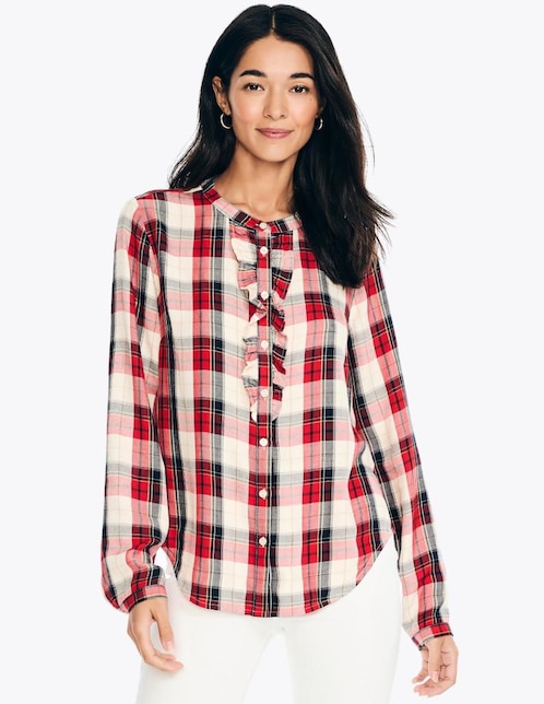 Camisa Nautica de algodón manga larga para mujer