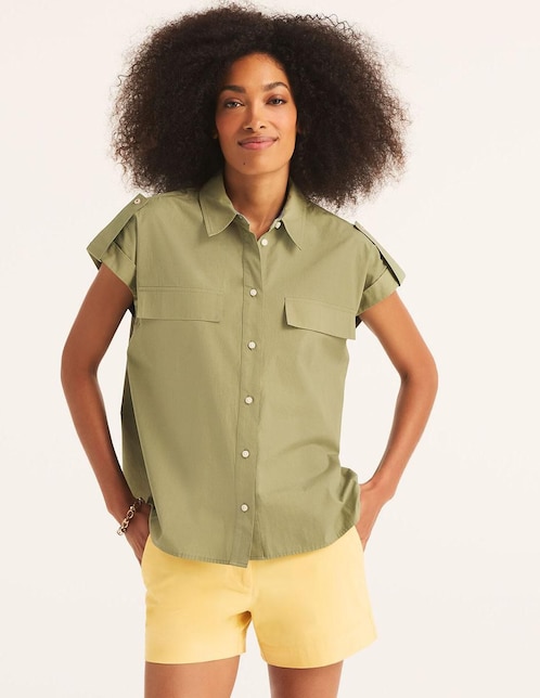 Camisa Nautica de algodón manga corta para mujer