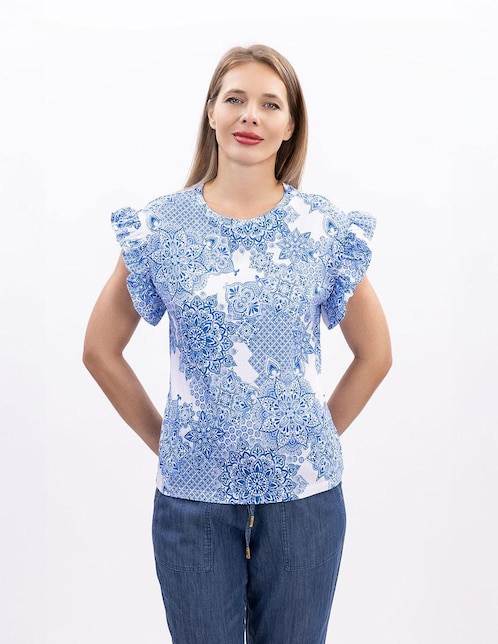 Playera manga corta Nautica cuello redondo para mujer