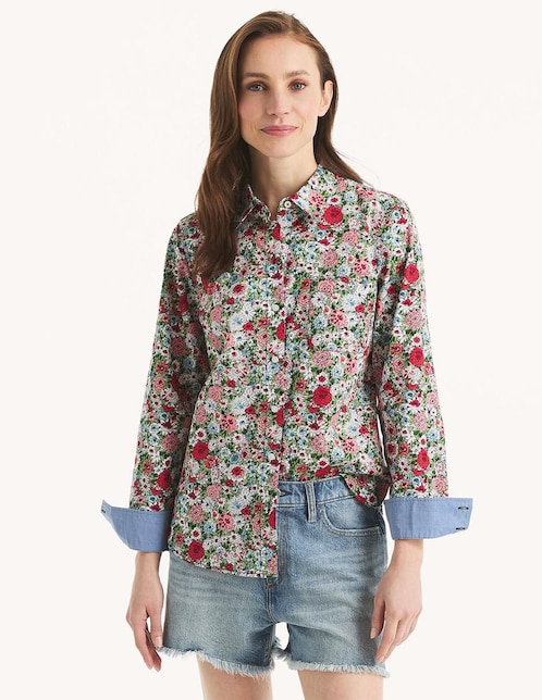 Camisa Nautica de algodón manga larga para mujer