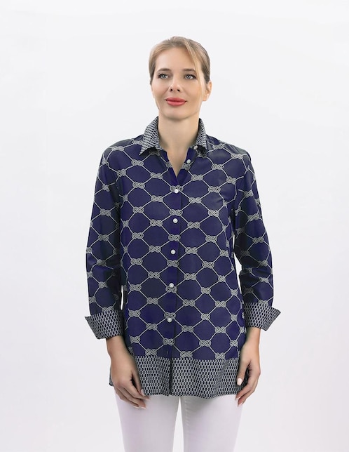Camisa Nautica de algodón manga larga para mujer