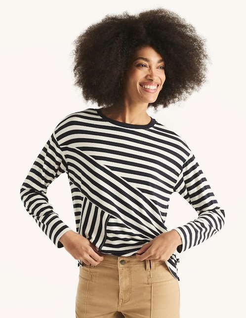 Playera manga larga Nautica Fall cuello redondo para mujer
