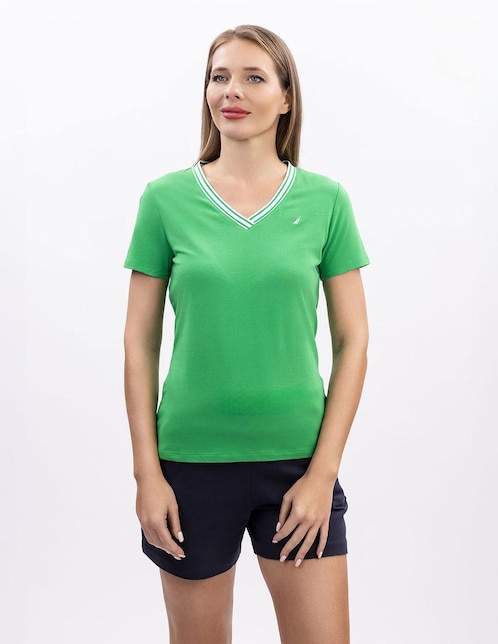 Playera manga corta Nautica Kiba cuello v para mujer