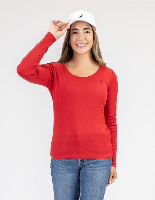 "playera" "manga" larga nautica es 26 "cuello" redondo "para mujer"