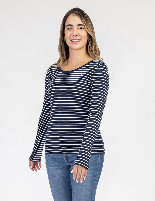 Playera manga larga Nautica cuello redondo para mujer