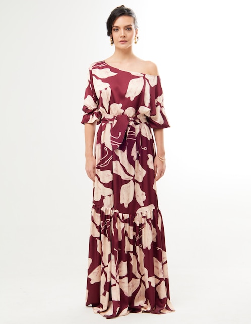 Vestido maxi fiesta Pureza escote asimetrico
