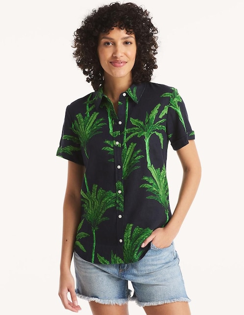 "camisa/sobrecamisa" nautica "de" lino "manga" corta "para mujer"