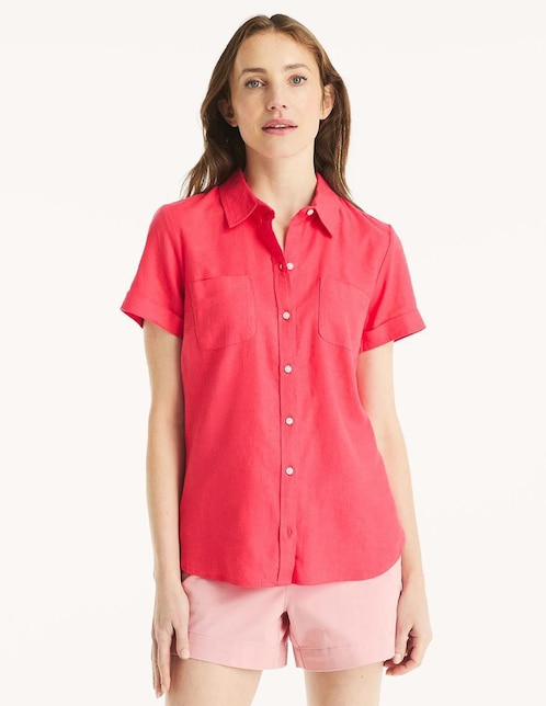 Camisa de lino manga corta para mujer 1
