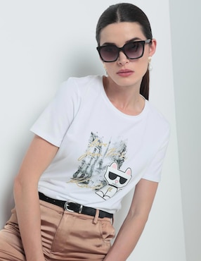 Playera Manga Corta Karl Lagerfeld Paris Cuello Redondo Para Mujer