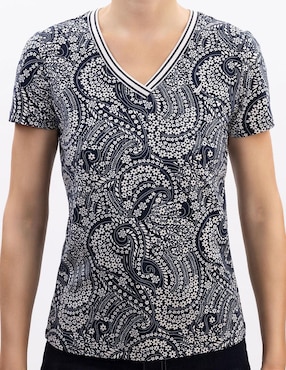 Playera manga corta Nautica cuello V para mujer