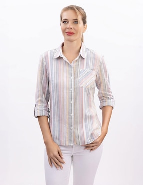 Camisa Nautica de algodón manga larga para mujer