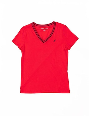 Playera manga corta Nautica S25 cuello V para mujer