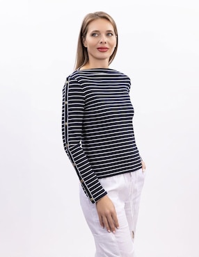 Playera manga larga Nautica cuello ojal para mujer