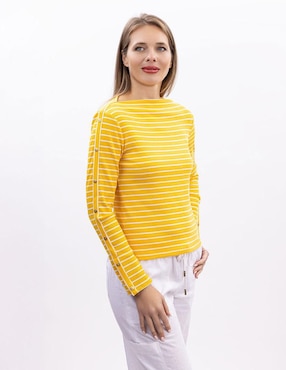 Playera manga larga Nautica cuello ojal para mujer