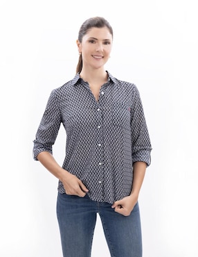 Camisa Nautica de algodón manga larga para mujer