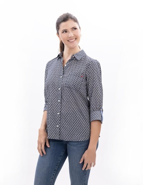 Camisa Nautica de algodón manga larga para mujer
