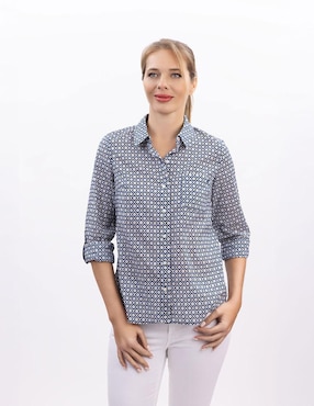 Camisa Nautica de algodón manga larga para mujer