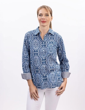 Camisa Nautica de algodón manga larga para mujer