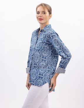 Camisa Nautica de algodón manga larga para mujer