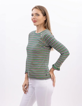 Playera manga 3/4 Nautica cuello ojal para mujer