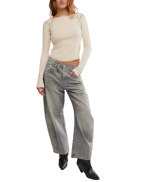 Playera manga larga Free People cuello ojal para mujer