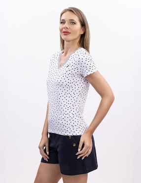 Playera manga corta Nautica cuello V para mujer