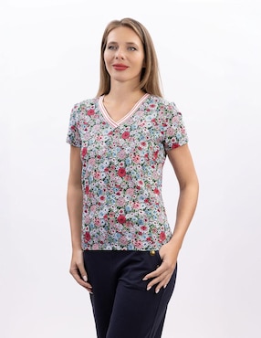 Playera manga corta Nautica cuello V para mujer