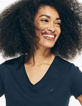 Playera manga corta Nautica Basi cuello V para mujer