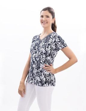 Playera manga corta Nautica cuello V para mujer