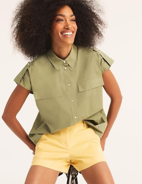 Camisa Nautica de algodón manga corta para mujer