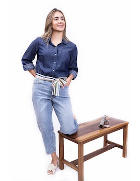 Camisa Nautica de algodón manga larga para mujer