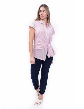 Camisa Nautica de algodón manga corta para mujer