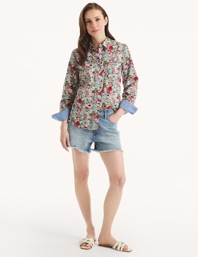 Camisa Nautica de algodón manga larga para mujer