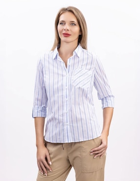Camisa Nautica de algodón manga larga para mujer