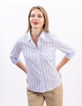 Camisa Nautica de algodón manga larga para mujer