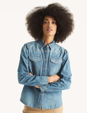 Camisa Nautica de algodón manga larga para mujer