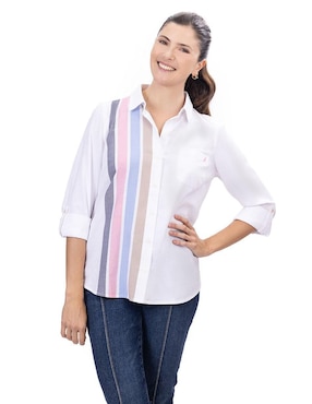 Camisa Nautica de algodón manga 3/4 para mujer