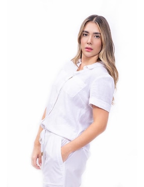Camisa Nautica de lino manga corta para mujer