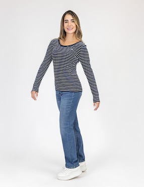 Playera manga larga Nautica cuello redondo para mujer