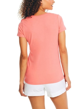 Playera manga corta Nautica Basi cuello V para mujer