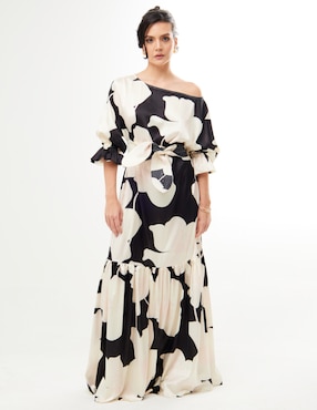 Vestido maxi fiesta Pureza escote asimétrico
