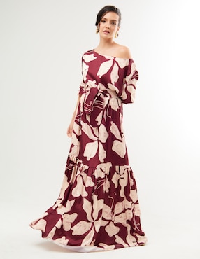 Vestido maxi fiesta Pureza escote asimetrico